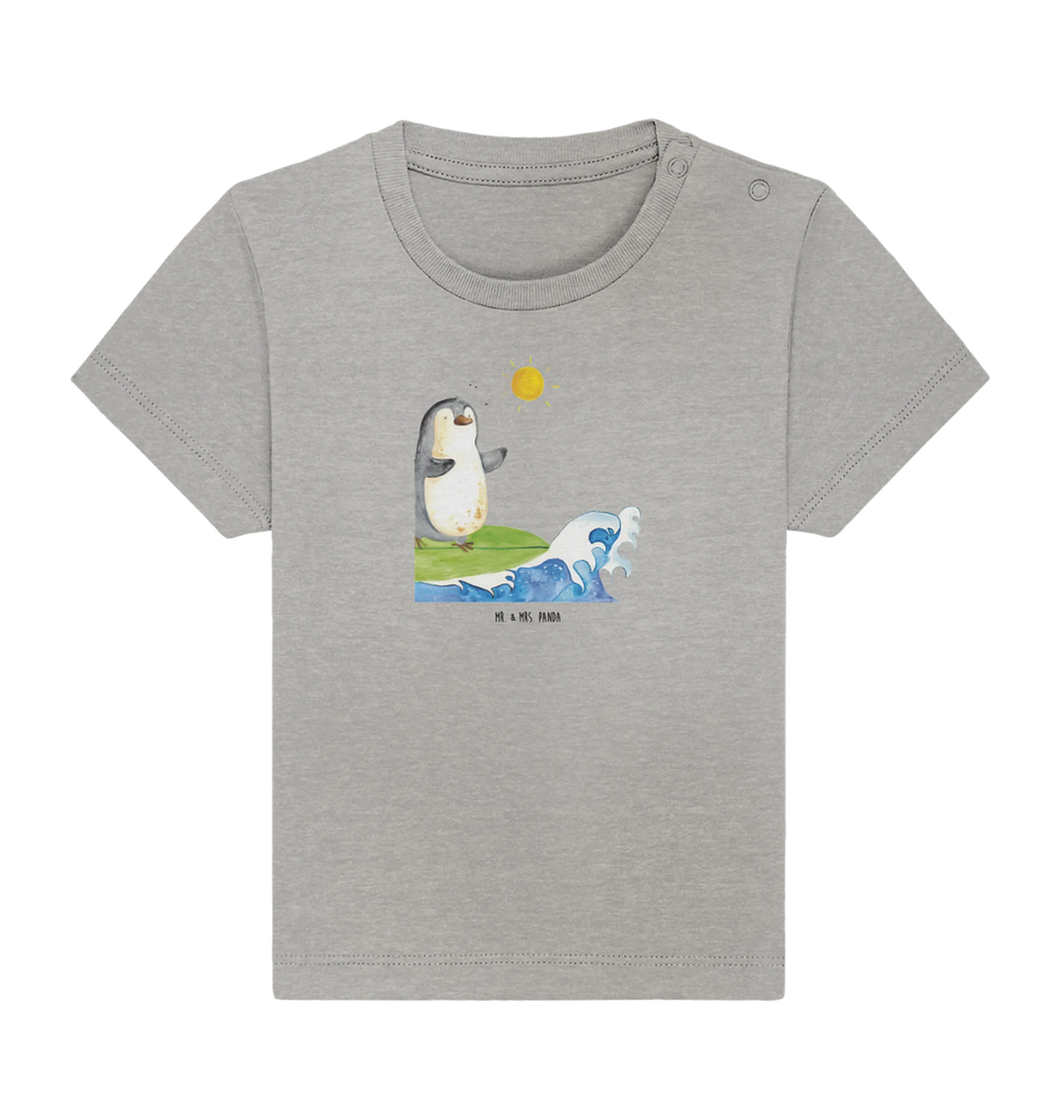 Organic Baby Shirt Pinguin Surfer Baby T-Shirt, Jungen Baby T-Shirt, Mädchen Baby T-Shirt, Shirt, Pinguin, Pinguine, surfen, Surfer, Hawaii, Urlaub, Wellen, Wellen reiten, Portugal