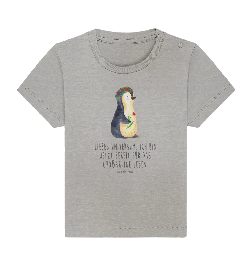 Organic Baby Shirt Pinguin Blumen Baby T-Shirt, Jungen Baby T-Shirt, Mädchen Baby T-Shirt, Shirt, Pinguin, Pinguine, Blumenkranz, Universum, Leben, Wünsche, Ziele, Lebensziele, Motivation, Lebenslust, Liebeskummer, Geschenkidee