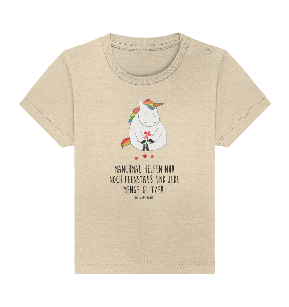 Organic Baby Shirt Einhorn Traurig Baby T-Shirt, Jungen Baby T-Shirt, Mädchen Baby T-Shirt, Shirt, Einhorn, Einhörner, Einhorn Deko, Pegasus, Unicorn, Glitzer, Trösten. Freundschaft, Freunde, Liebe, Trauer, Grußkarte, Blume