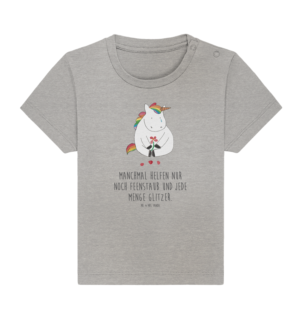 Organic Baby Shirt Einhorn Traurig Baby T-Shirt, Jungen Baby T-Shirt, Mädchen Baby T-Shirt, Shirt, Einhorn, Einhörner, Einhorn Deko, Pegasus, Unicorn, Glitzer, Trösten. Freundschaft, Freunde, Liebe, Trauer, Grußkarte, Blume