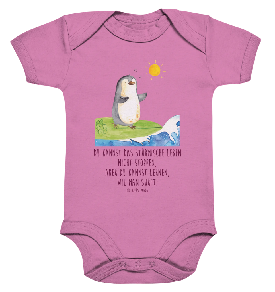 Organic Baby Body Pinguin Surfer Babykleidung, Babystrampler, Strampler, Wickelbody, Baby Erstausstattung, Junge, Mädchen, Pinguin, Pinguine, surfen, Surfer, Hawaii, Urlaub, Wellen, Wellen reiten, Portugal