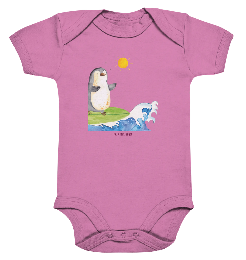 Organic Baby Body Pinguin Surfer Babykleidung, Babystrampler, Strampler, Wickelbody, Baby Erstausstattung, Junge, Mädchen, Pinguin, Pinguine, surfen, Surfer, Hawaii, Urlaub, Wellen, Wellen reiten, Portugal