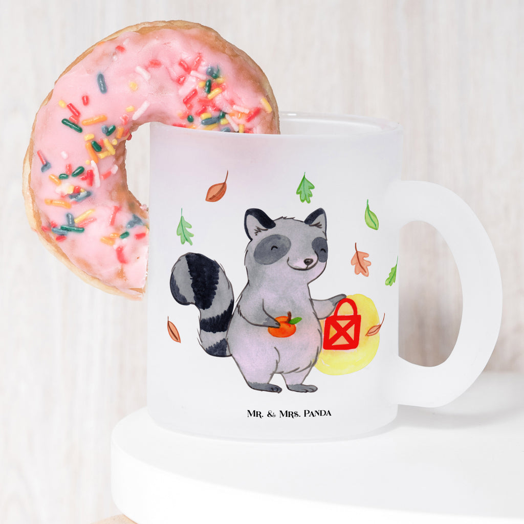 Teetasse Waschbär Laterne Teetasse, Teeglas, Teebecher, Tasse mit Henkel, Tasse, Glas Teetasse, Teetasse aus Glas, Halloween, Deko, Martinssingen, Dekoration, Geschenke, Schenken, Halloween Deko, Trick or Treat, Süßes sonst gibt's saures, Waschbär, Laterne, Herbst