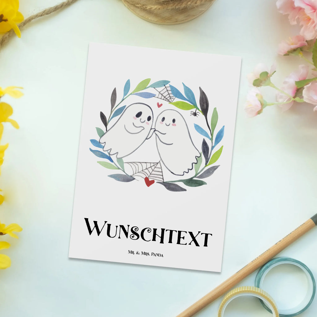 Personalisierte Postkarte Gespenster  Liebe Postkarte mit Namen, Postkarte bedrucken, Postkarte mit Wunschtext, Postkarte personalisierbar, Geschenkkarte mit Namen, Grußkarte mit Namen, Karte mit Namen, Einladung mit Namen, Ansichtskarte mit Namen, Geschenkkarte mit Wunschtext, Grußkarte mit Wunschtext, Karte mit Wunschtext, Einladung mit Wunschtext, Ansichtskarte mit Wunschtext, Halloween, Deko, Martinssingen, Dekoration, Geschenke, Schenken, Gespenst, Paar, Verliebt