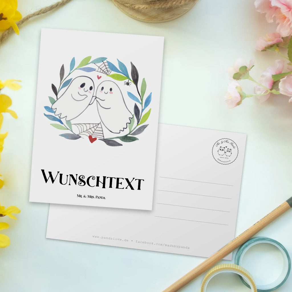 Personalisierte Postkarte Gespenster  Liebe Postkarte mit Namen, Postkarte bedrucken, Postkarte mit Wunschtext, Postkarte personalisierbar, Geschenkkarte mit Namen, Grußkarte mit Namen, Karte mit Namen, Einladung mit Namen, Ansichtskarte mit Namen, Geschenkkarte mit Wunschtext, Grußkarte mit Wunschtext, Karte mit Wunschtext, Einladung mit Wunschtext, Ansichtskarte mit Wunschtext, Halloween, Deko, Martinssingen, Dekoration, Geschenke, Schenken, Gespenst, Paar, Verliebt