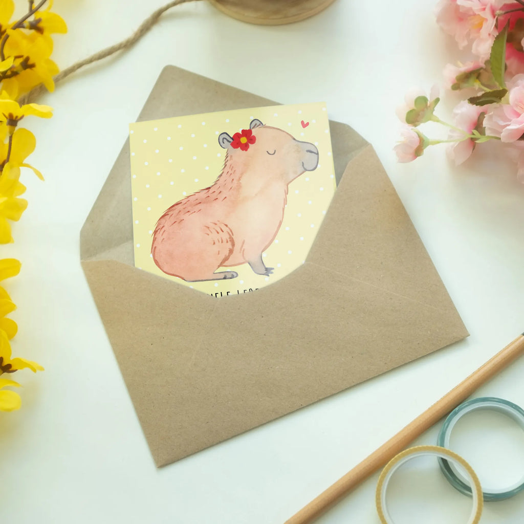 Grußkarte Capybara Blume Grußkarte, Klappkarte, Einladungskarte, Glückwunschkarte, Hochzeitskarte, Geburtstagskarte, Karte, Ansichtskarten, Tiermotive, Gute Laune, lustige Sprüche, Tiere, Capybara