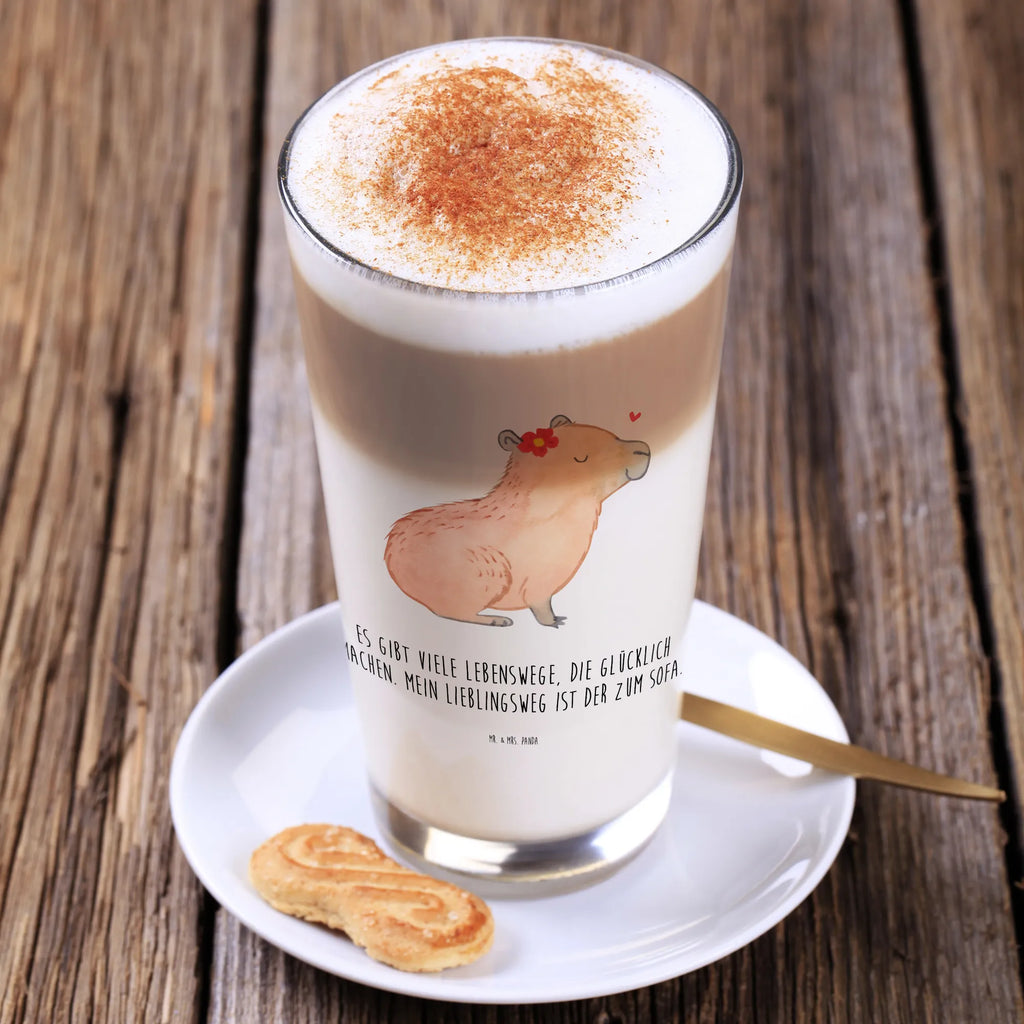 Glas Capybara Blume Cappuccino Glas, Glas, Cappuccino Tasse, Latte Macchiato, Tiermotive, Gute Laune, lustige Sprüche, Tiere, Capybara