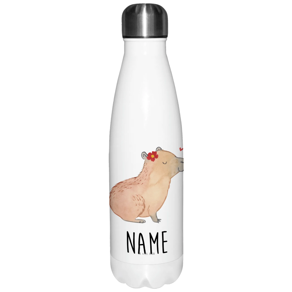 Personalisierte Thermosflasche Capybara Blume Personalisierte Isolierflasche, Personalisierte Thermoflasche, Personalisierte Trinkflasche, Trinkflasche Mit Namen, Wunschname, Bedrucken, Namensflasche, Tiermotive, Gute Laune, lustige Sprüche, Tiere, Capybara