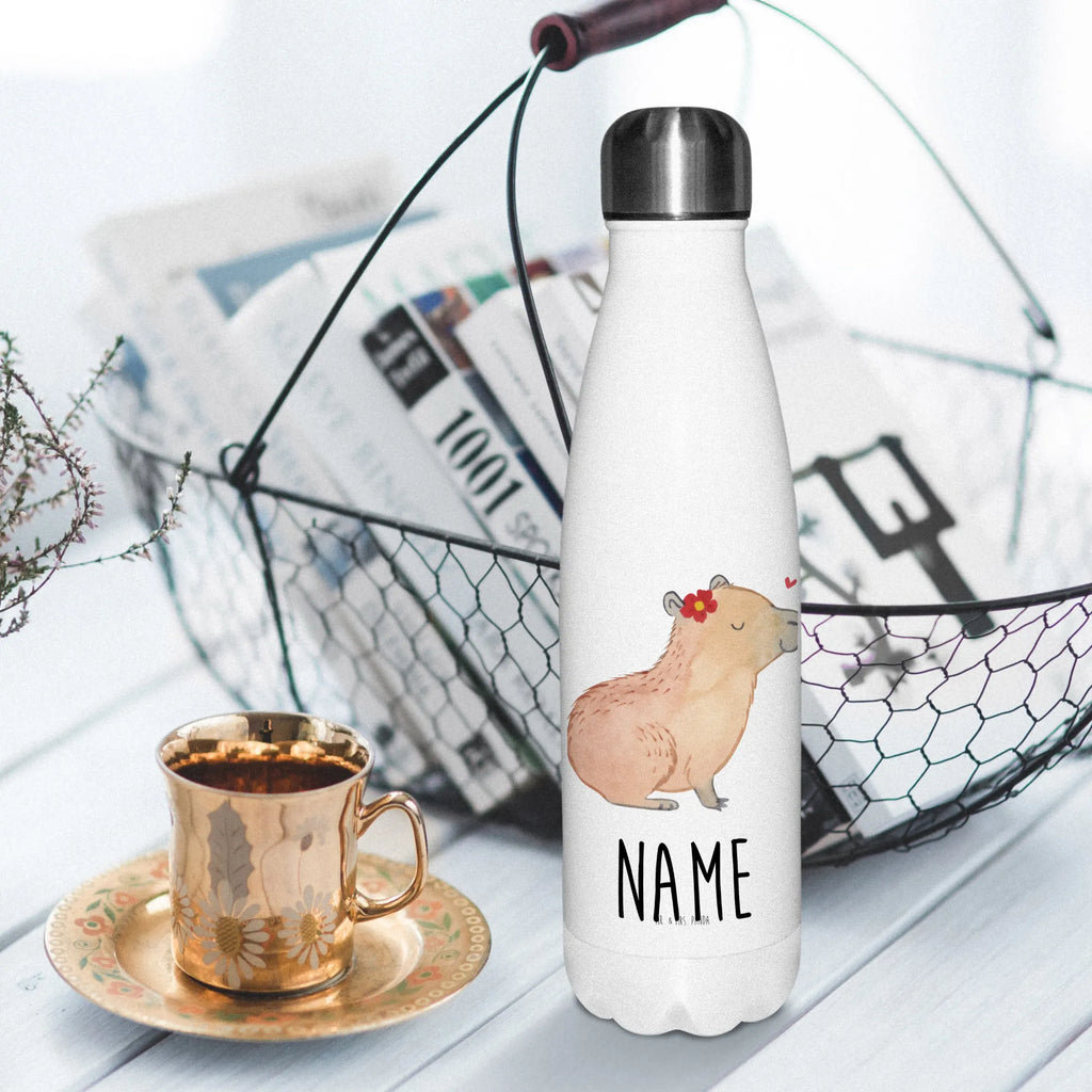 Personalisierte Thermosflasche Capybara Blume Personalisierte Isolierflasche, Personalisierte Thermoflasche, Personalisierte Trinkflasche, Trinkflasche Mit Namen, Wunschname, Bedrucken, Namensflasche, Tiermotive, Gute Laune, lustige Sprüche, Tiere, Capybara