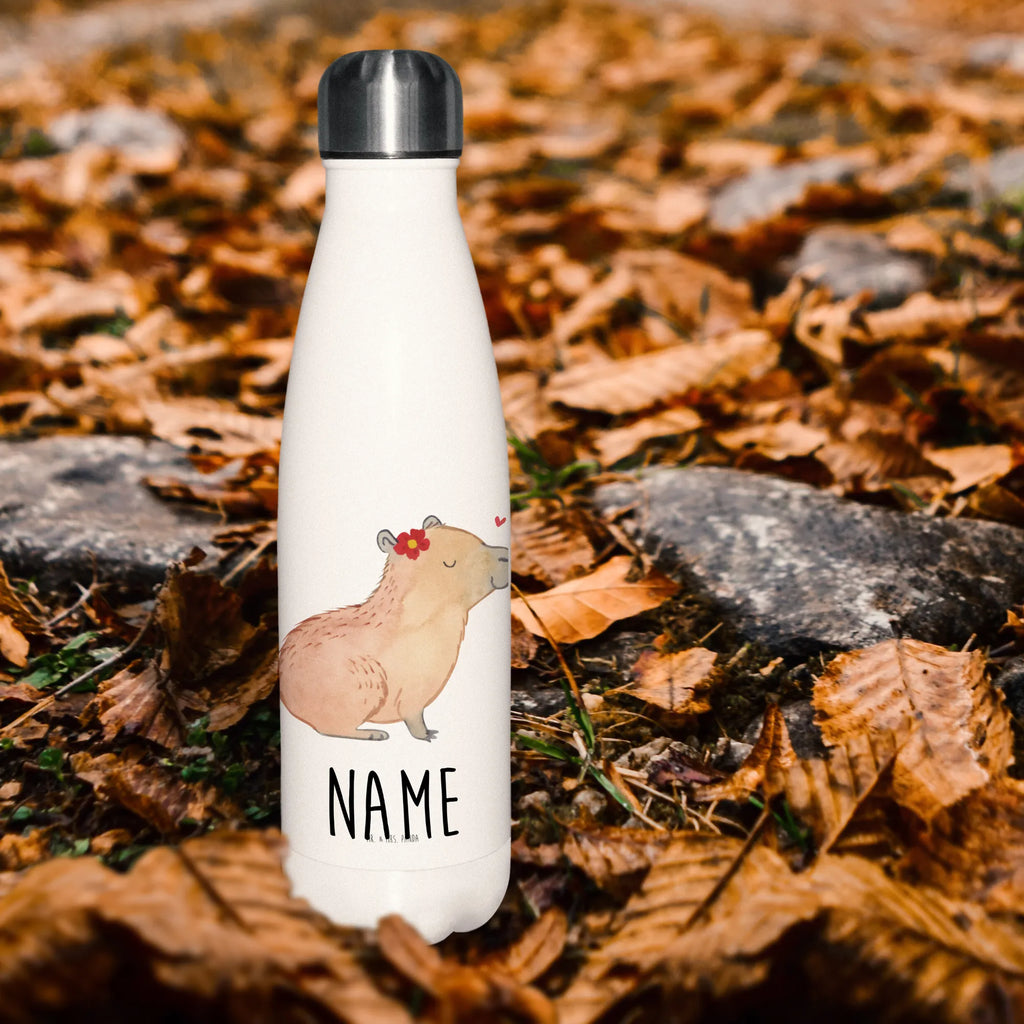 Personalisierte Thermosflasche Capybara Blume Personalisierte Isolierflasche, Personalisierte Thermoflasche, Personalisierte Trinkflasche, Trinkflasche Mit Namen, Wunschname, Bedrucken, Namensflasche, Tiermotive, Gute Laune, lustige Sprüche, Tiere, Capybara