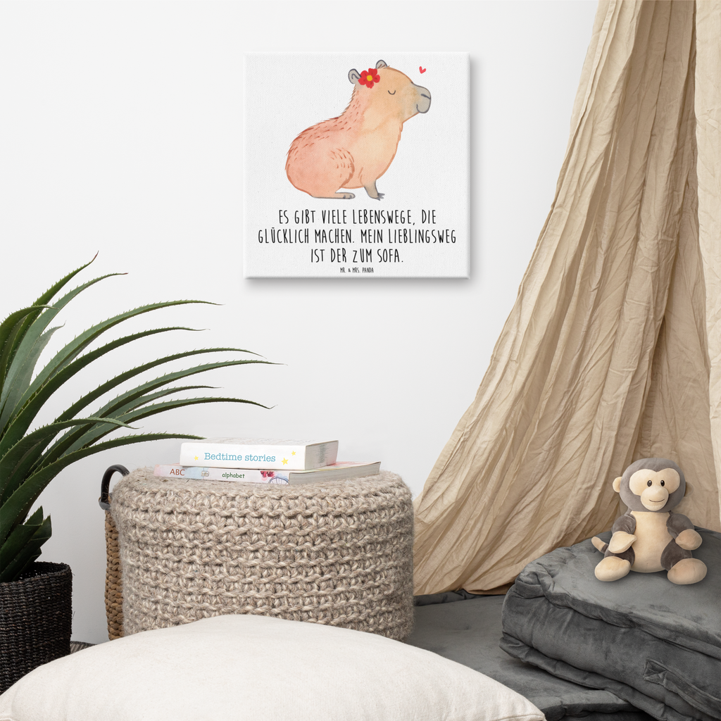 Leinwand Bild Capybara Blume Leinwand, Bild, Kunstdruck, Wanddeko, Dekoration, Tiermotive, Gute Laune, lustige Sprüche, Tiere, Capybara