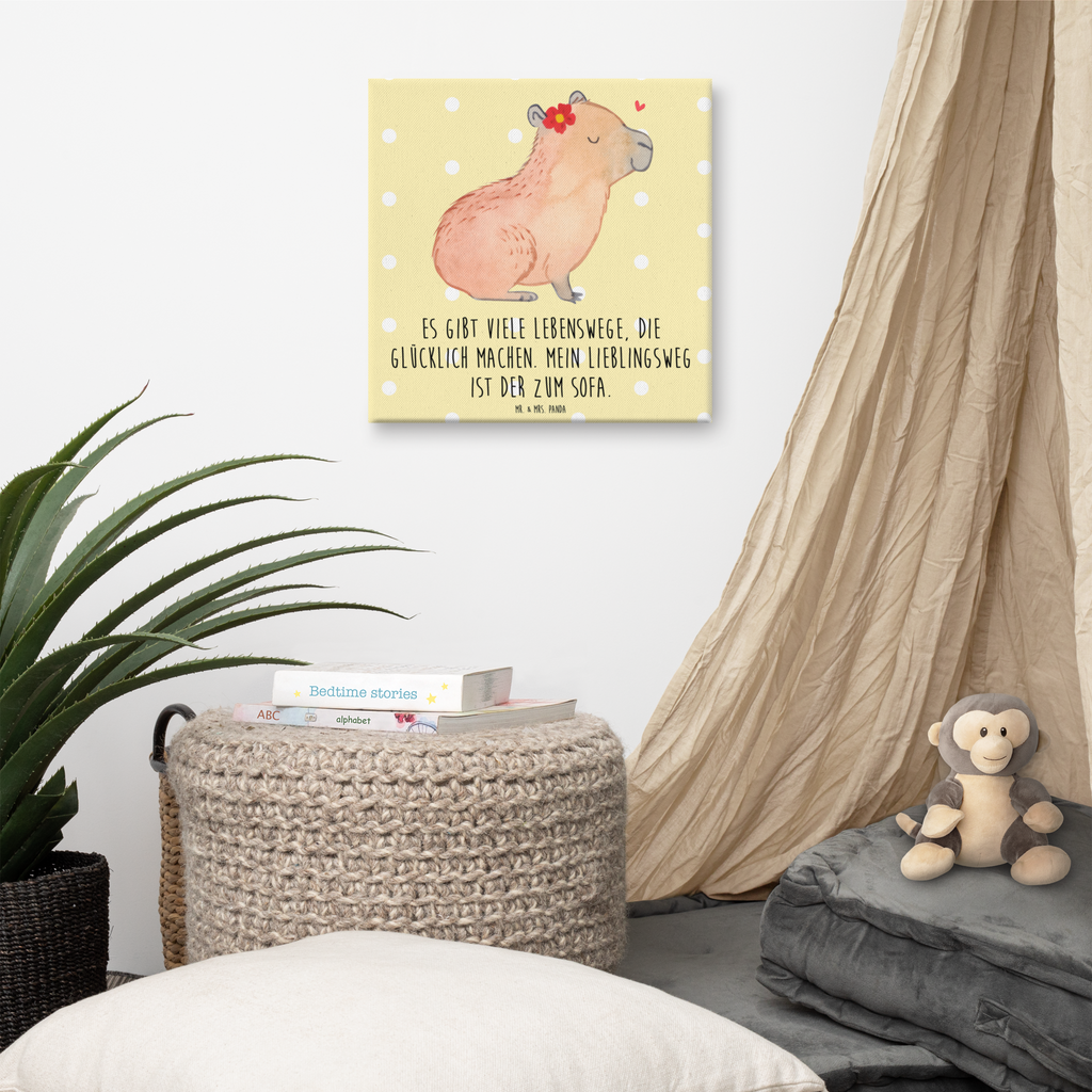 Leinwand Bild Capybara Blume Leinwand, Bild, Kunstdruck, Wanddeko, Dekoration, Tiermotive, Gute Laune, lustige Sprüche, Tiere, Capybara