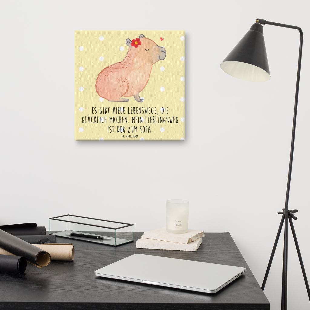 Leinwand Bild Capybara Blume Leinwand, Bild, Kunstdruck, Wanddeko, Dekoration, Tiermotive, Gute Laune, lustige Sprüche, Tiere, Capybara