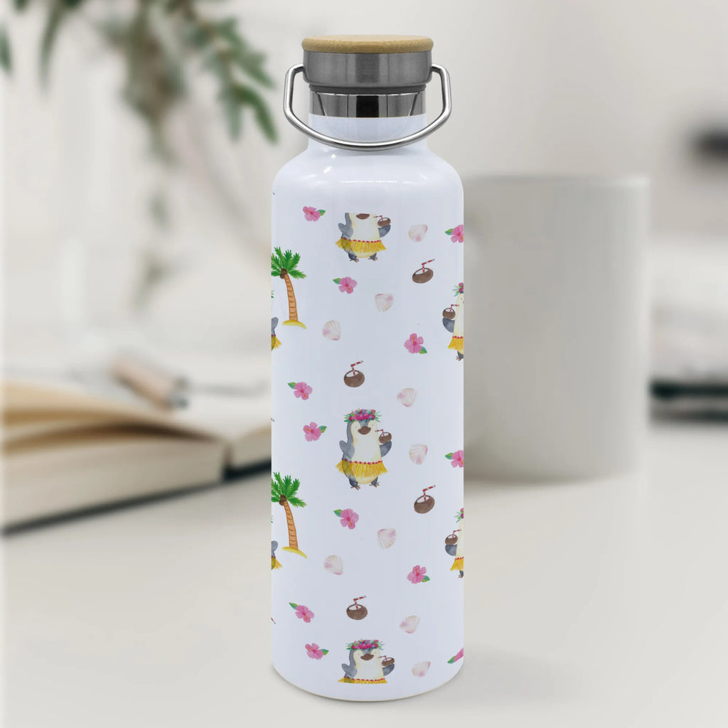 Trinkflasche Pinguin Kokosnuss Muster Thermosflasche, Isolierflasche, Edelstahl, Trinkflasche, isoliert, Wamrhaltefunktion, Sportflasche, Flasche zum Sport, Sportlerflasche, Pinguin, Aloha, Hawaii, Urlaub, Kokosnuss, Pinguine