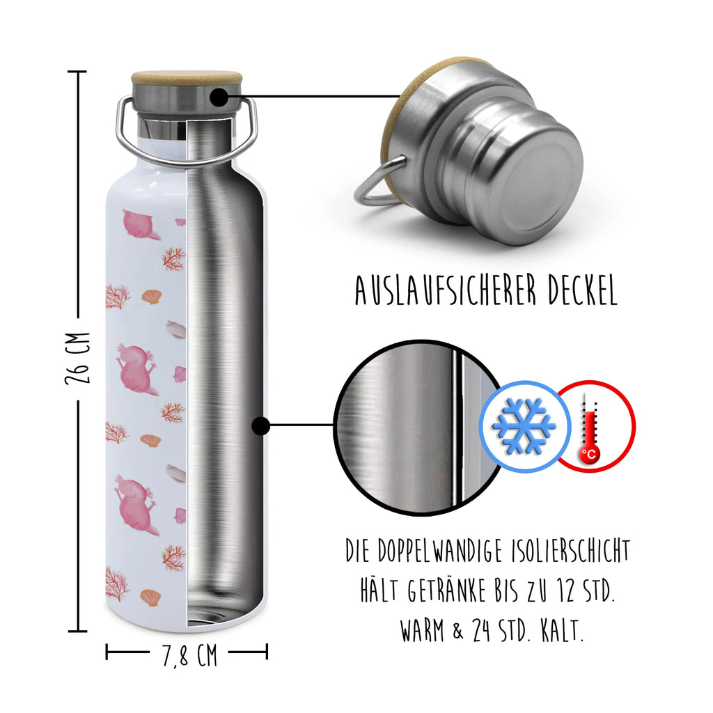 Trinkflasche Axolotl Hurra Muster Thermosflasche, Isolierflasche, Edelstahl, Trinkflasche, isoliert, Wamrhaltefunktion, Sportflasche, Flasche zum Sport, Sportlerflasche, Axolotl, Molch, Axolot, Schwanzlurch, Lurch, Lurche, fröhlich, Spaß, Freude, Motivation, Zufriedenheit