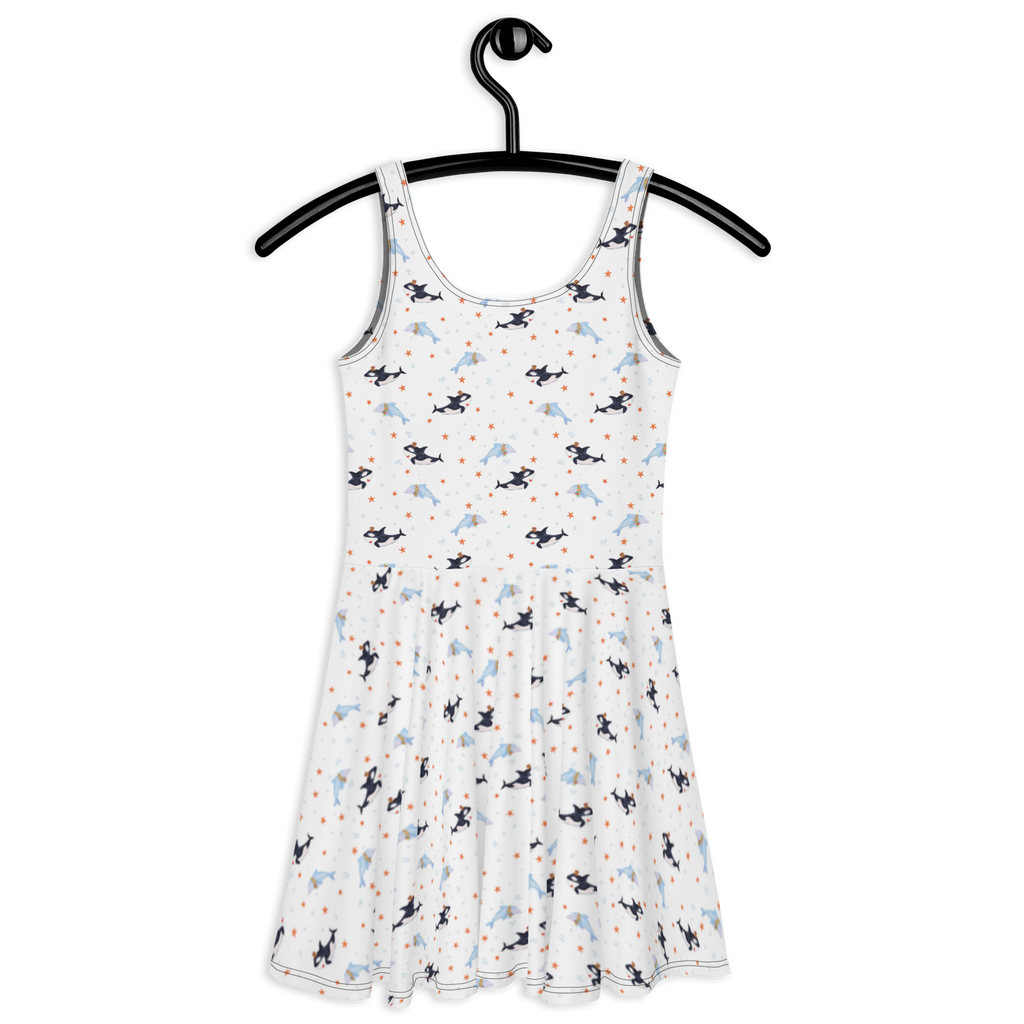 Sommerkleid Orca Zylinder Muster Sommerkleid, Kleid, Skaterkleid, Meerestiere, Meer, Urlaub, Narwal, Glitter, Konfetti, Glitzer, Geburtstag, Feier, Fete, Fest, Glückwunsch, Orca