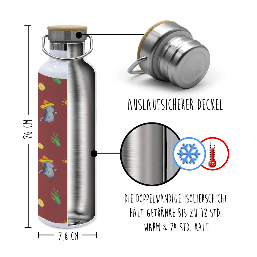 Trinkflasche Axolotl Tequila Muster Thermosflasche, Isolierflasche, Edelstahl, Trinkflasche, isoliert, Wamrhaltefunktion, Sportflasche, Flasche zum Sport, Sportlerflasche, Axolotl, Molch, Mexico, Mexiko, Sombrero, Zitrone, Tequila, Motivation, Spruch, Schwanzlurch, Lurch, Lurche, Axolot, Feuerdrache, Feuersalamander