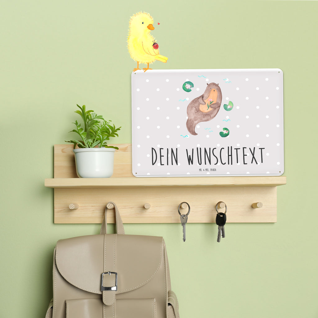 Personalisiertes Blechschild Otter Seerose Blechschild, Metallschild, Geschenk Schild, Schild, Magnet-Metall-Schild, Deko Schild, Wandschild, Wand-Dekoration, Türschild, Otter, Fischotter, Seeotter, Otter Seeotter See Otter