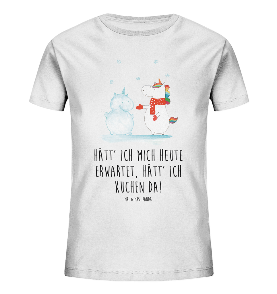 Organic Kinder T-Shirt Einhorn Schneemann Kinder T-Shirt, Kinder T-Shirt Mädchen, Kinder T-Shirt Jungen, Einhorn, Einhörner, Einhorn Deko, Pegasus, Unicorn, Schneemann, Winter, Schnee, Kuchen, Weihnachten, kalt, Mütze, Handschuhe, X-Mas