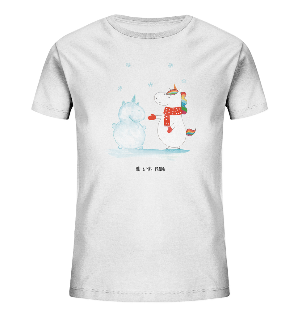 Organic Kinder T-Shirt Einhorn Schneemann Kinder T-Shirt, Kinder T-Shirt Mädchen, Kinder T-Shirt Jungen, Einhorn, Einhörner, Einhorn Deko, Pegasus, Unicorn, Schneemann, Winter, Schnee, Kuchen, Weihnachten, kalt, Mütze, Handschuhe, X-Mas