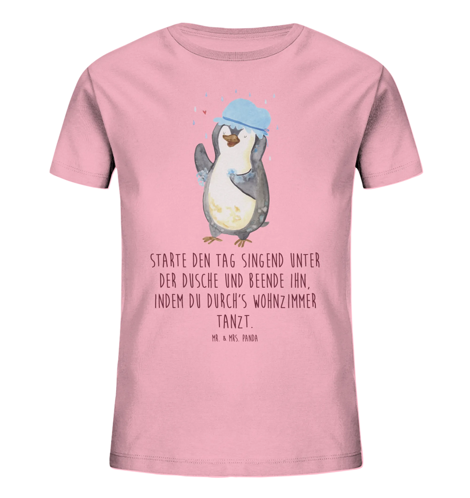 Organic Kinder T-Shirt Pinguin Duschen Kinder T-Shirt, Kinder T-Shirt Mädchen, Kinder T-Shirt Jungen, Pinguin, Pinguine, Dusche, duschen, Lebensmotto, Motivation, Neustart, Neuanfang, glücklich sein