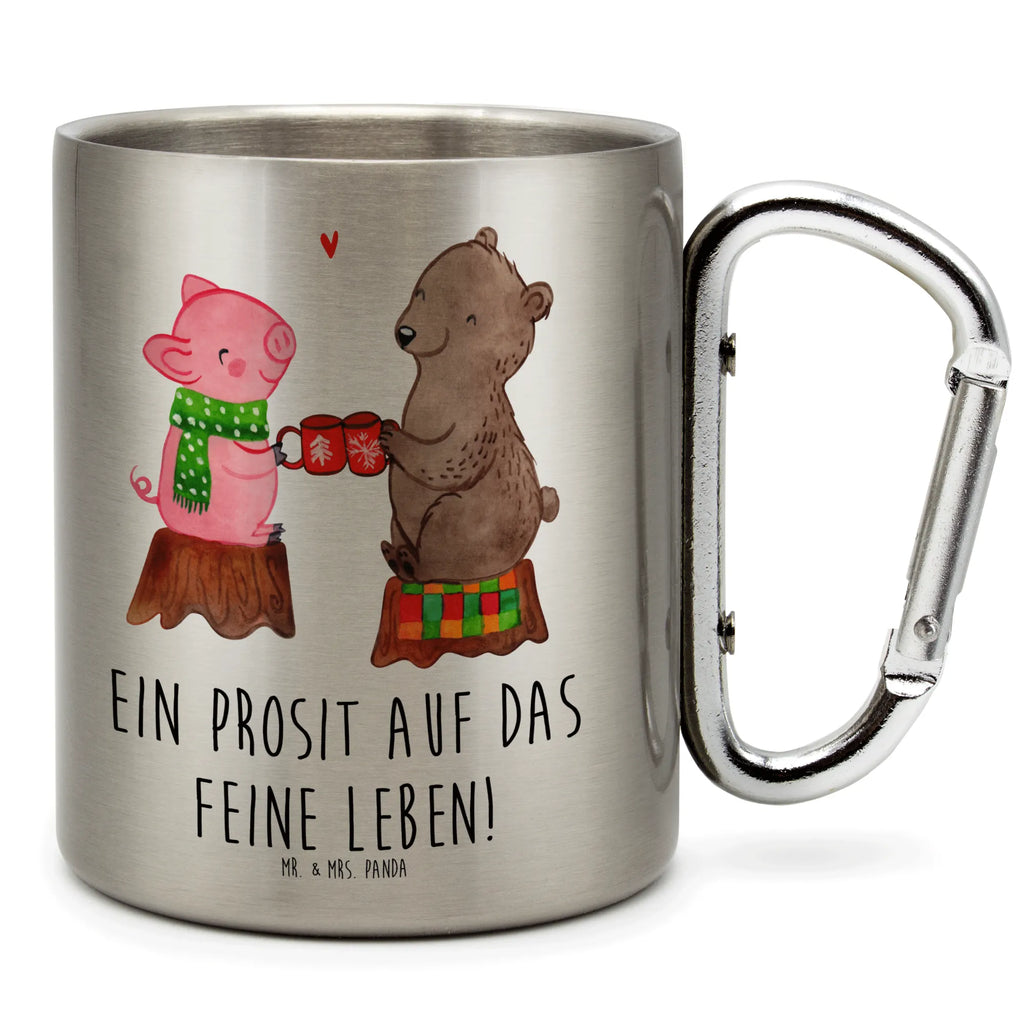 Edelstahlbecher Glühschwein Sause Edelstahltasse, Karabiner, Edelstahlbecher, Outdoor, Camping, Tasse, Becher, Winter, Weihnachten, Weihnachtsdeko, Nikolaus, Advent, Heiligabend, Wintermotiv, Prost, Alles Gute, Weihnachtszeit, Schwein, Bär