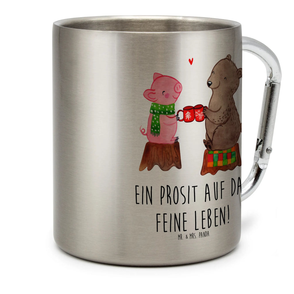 Edelstahlbecher Glühschwein Sause Edelstahltasse, Karabiner, Edelstahlbecher, Outdoor, Camping, Tasse, Becher, Winter, Weihnachten, Weihnachtsdeko, Nikolaus, Advent, Heiligabend, Wintermotiv, Prost, Alles Gute, Weihnachtszeit, Schwein, Bär