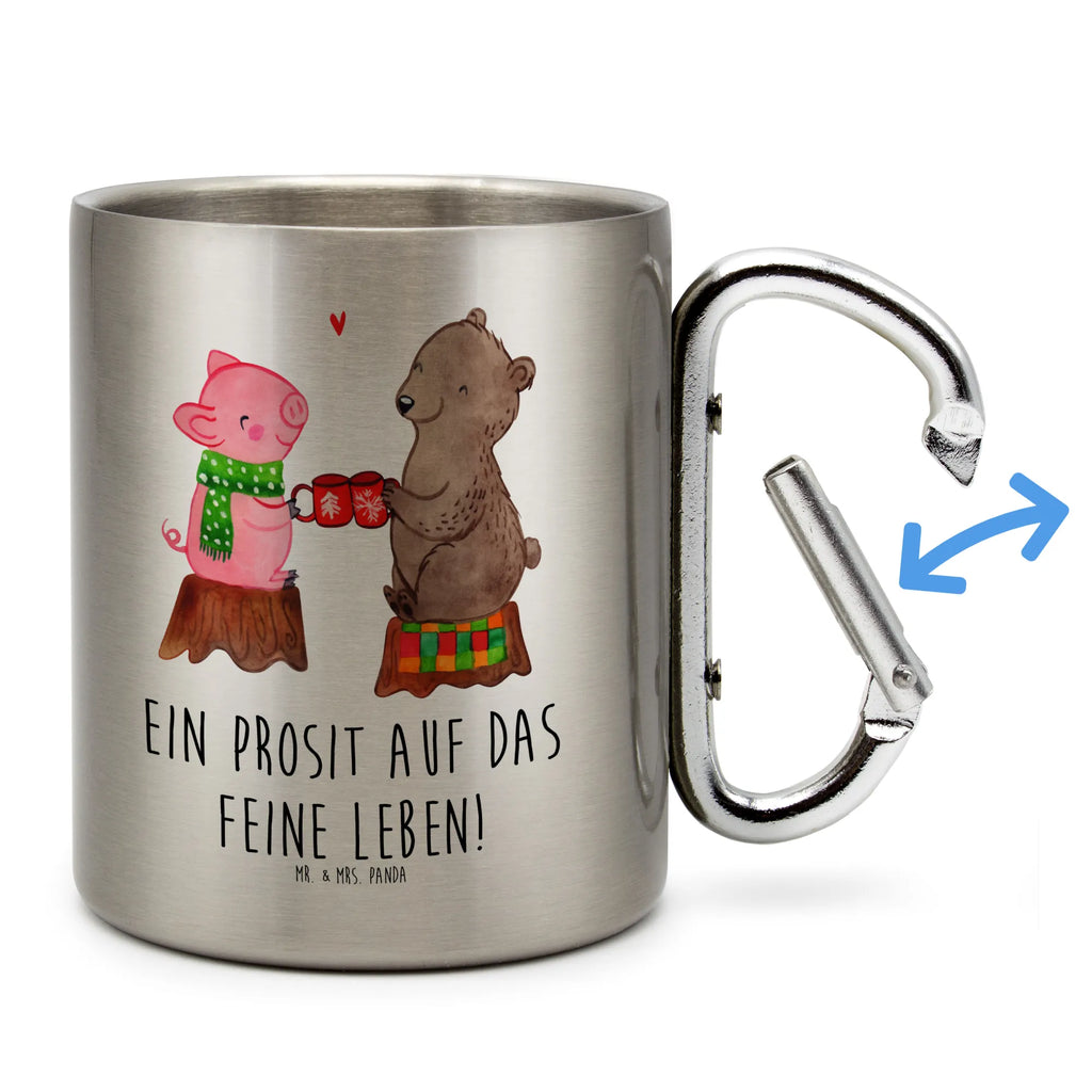 Edelstahlbecher Glühschwein Sause Edelstahltasse, Karabiner, Edelstahlbecher, Outdoor, Camping, Tasse, Becher, Winter, Weihnachten, Weihnachtsdeko, Nikolaus, Advent, Heiligabend, Wintermotiv, Prost, Alles Gute, Weihnachtszeit, Schwein, Bär