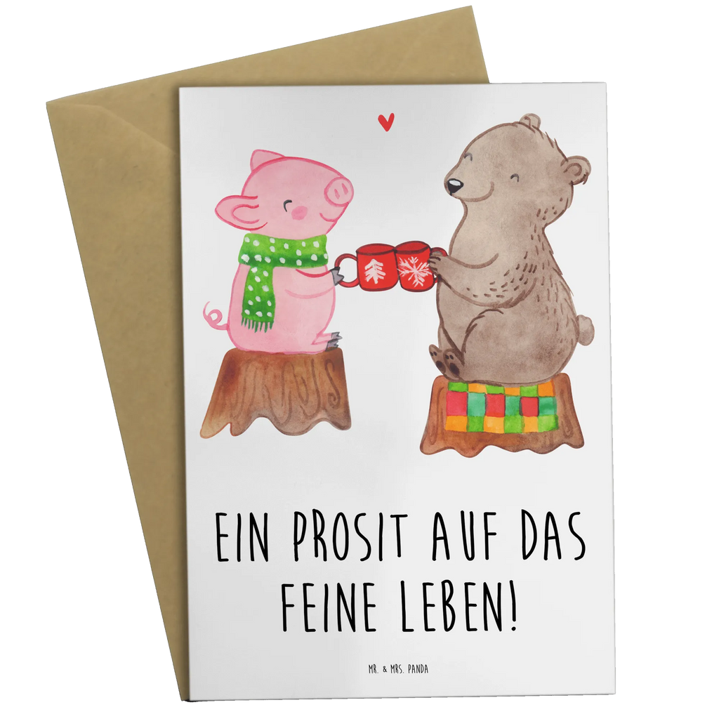 Grußkarte Glühschwein Sause Grußkarte, Klappkarte, Einladungskarte, Glückwunschkarte, Hochzeitskarte, Geburtstagskarte, Karte, Ansichtskarten, Winter, Weihnachten, Weihnachtsdeko, Nikolaus, Advent, Heiligabend, Wintermotiv, Prost, Alles Gute, Weihnachtszeit, Schwein, Bär