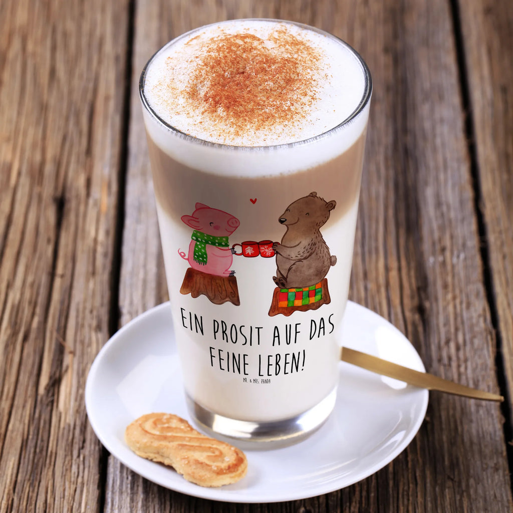 Glas Glühschwein Sause Cappuccino Glas, Glas, Cappuccino Tasse, Latte Macchiato, Winter, Weihnachten, Weihnachtsdeko, Nikolaus, Advent, Heiligabend, Wintermotiv, Prost, Alles Gute, Weihnachtszeit, Schwein, Bär