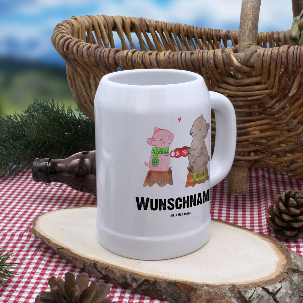 Personalisierter Bierkrug Glühschwein Sause Bierkrug mit Namen, Bierkrug personalisieren, Bierglas mit Namen, Personalisierung, Bedrucken, Winter, Weihnachten, Weihnachtsdeko, Nikolaus, Advent, Heiligabend, Wintermotiv, Prost, Alles Gute, Weihnachtszeit, Schwein, Bär