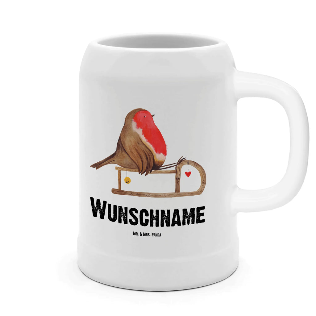 Personalisierter Bierkrug Rotkehlchen Schlitten Bierkrug mit Namen, Bierkrug personalisieren, Bierglas mit Namen, Personalisierung, Bedrucken, Winter, Weihnachten, Weihnachtsdeko, Nikolaus, Advent, Heiligabend, Wintermotiv, Schlitten, Vogel