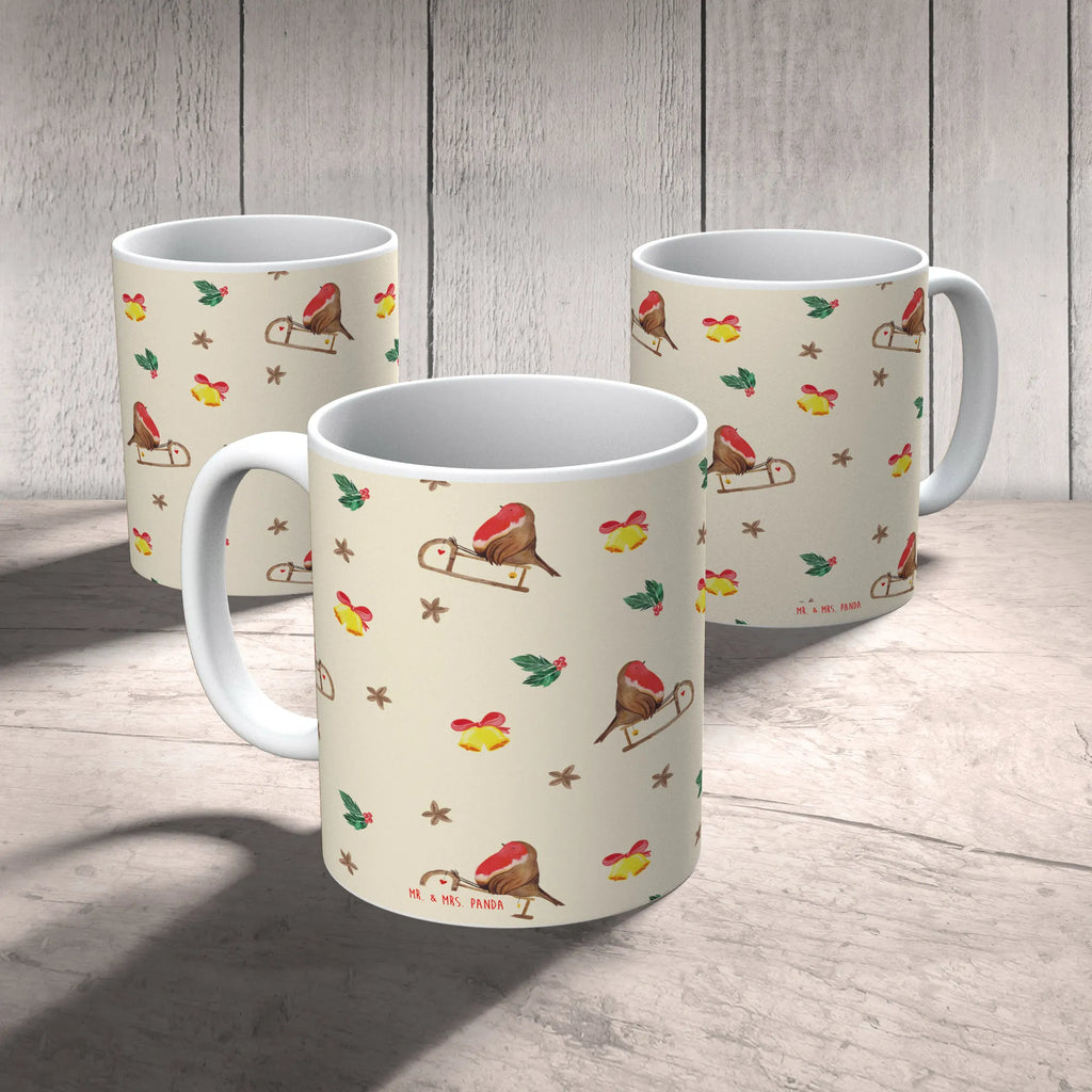 Tasse Rotkehlchen Schlitten Muster Tasse, Kaffeetasse, Teetasse, Becher, Kaffeebecher, Teebecher, Keramiktasse, Porzellantasse, Büro Tasse, Geschenk Tasse, Tasse Sprüche, Tasse Motive, Kaffeetassen, Tasse bedrucken, Designer Tasse, Cappuccino Tassen, Schöne Teetassen, Winter, Weihnachten, Weihnachtsdeko, Nikolaus, Advent, Heiligabend, Wintermotiv, Schlitten, Vogel