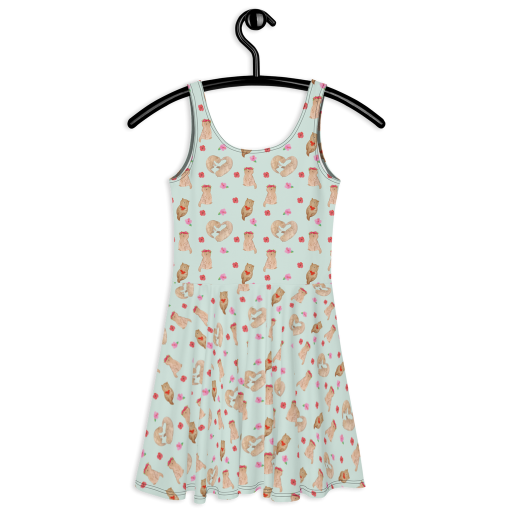 Sommerkleid Otter Herz Muster Sommerkleid, Kleid, Skaterkleid, Otter, Fischotter, Seeotter, Liebe, Herz, Liebesbeweis, Liebesgeschenk, Bessere Hälfte, Love you, Jahrestag, Hochzeitstag, Verlobung, gemeinsames Leben