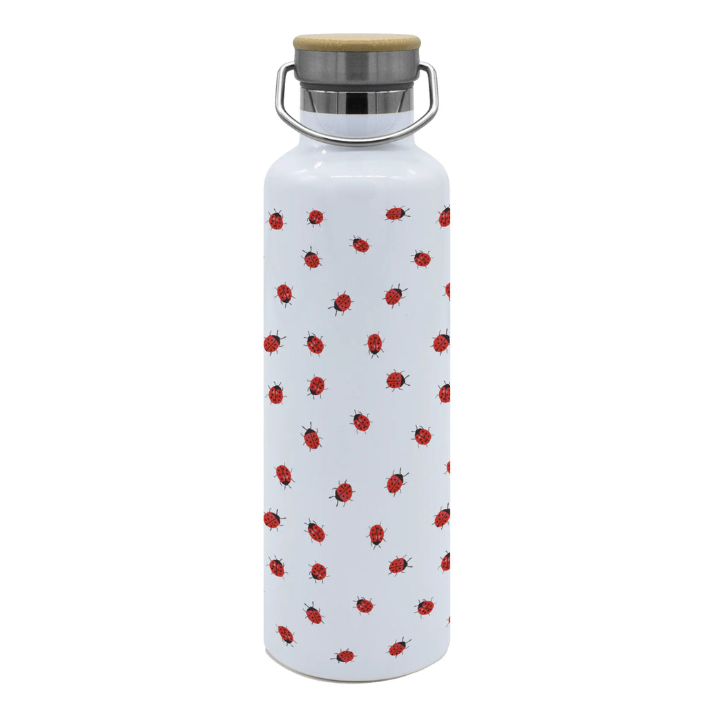 Trinkflasche Marienkäfer Design Muster Thermosflasche, Isolierflasche, Edelstahl, Trinkflasche, isoliert, Wamrhaltefunktion, Sportflasche, Flasche zum Sport, Sportlerflasche, Aquarell, Marienkäfer, grüne Punkte, Muster, niedlich, verspielt