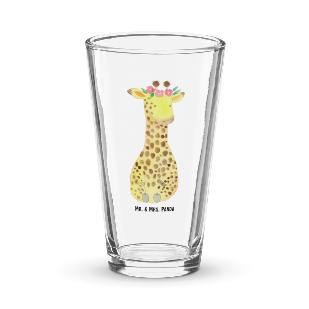 Premium Trinkglas Giraffe Blumenkranz Trinkglas, Glas, Pint Glas, Bierglas, Cocktail Glas, Wasserglas, Afrika, Wildtiere, Giraffe, Blumenkranz, Abenteurer, Selbstliebe, Freundin