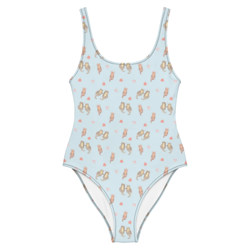 Badeanzug Otter Hände halten Muster Badebekleidung, Bademode, Badeanzug, Swimsuit, Rückenfreier Badeanzug, Luxus-Bademode, Otter, Fischotter, Seeotter, Otter Seeotter See Otter