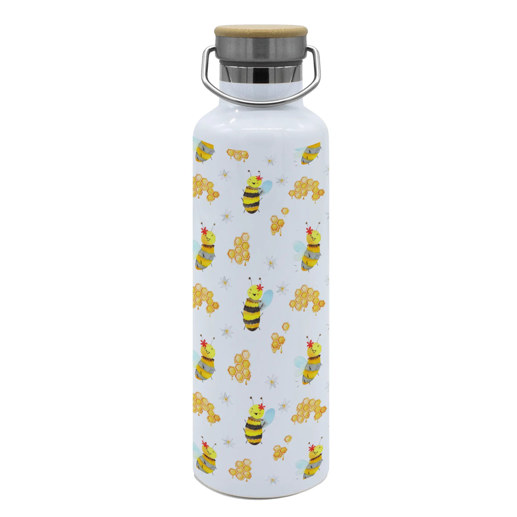 Trinkflasche Biene Happy Muster Thermosflasche, Isolierflasche, Edelstahl, Trinkflasche, isoliert, Wamrhaltefunktion, Sportflasche, Flasche zum Sport, Sportlerflasche, Biene, Wespe, Hummel