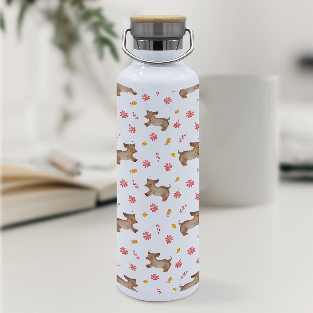 Trinkflasche Hund Dackel Muster Thermosflasche, Isolierflasche, Edelstahl, Trinkflasche, isoliert, Wamrhaltefunktion, Sportflasche, Flasche zum Sport, Sportlerflasche, Hund, Hundemotiv, Haustier, Hunderasse, Tierliebhaber, Hundebesitzer, Sprüche, Hunde, Dackel, Dachshund, happy dog