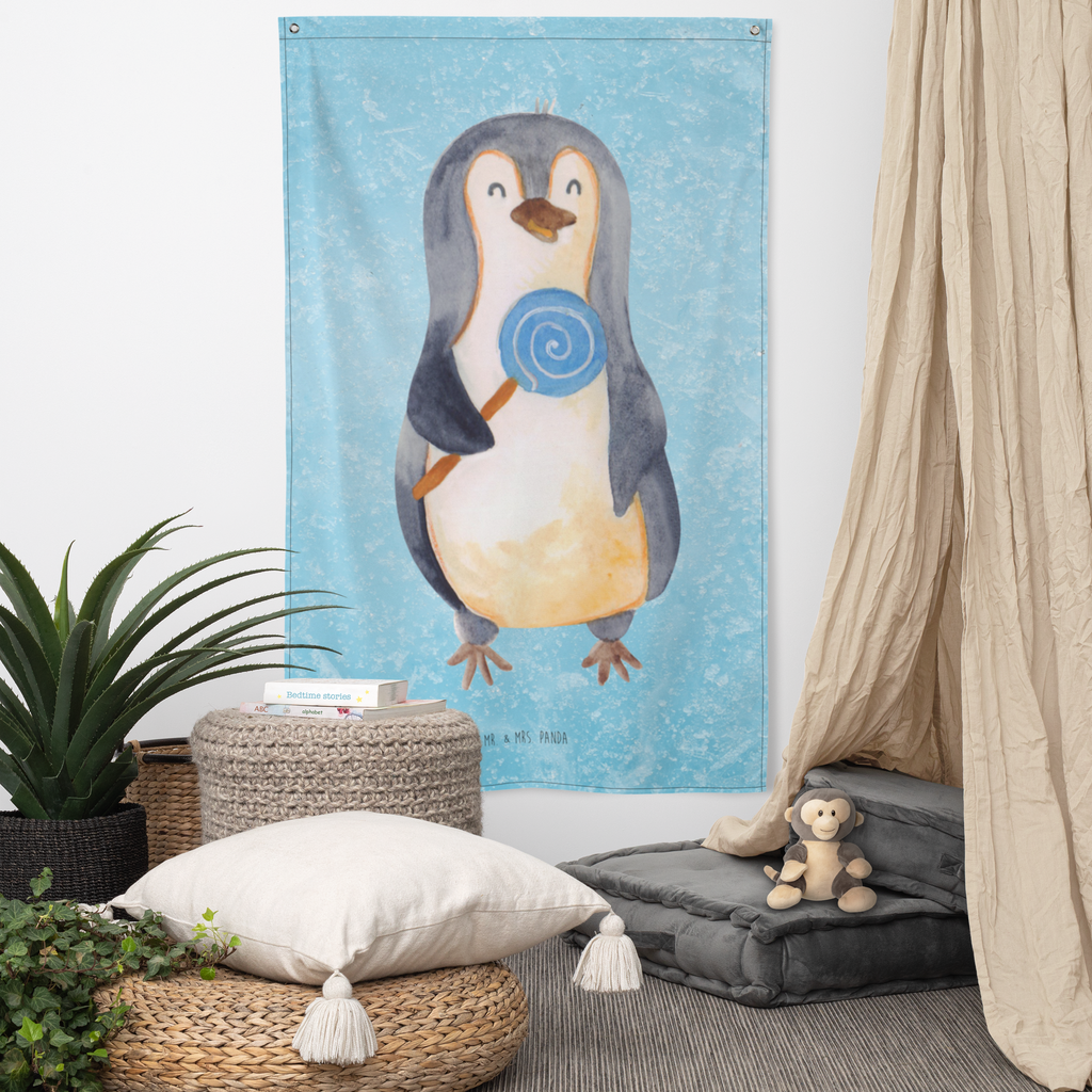 Wandteppich Pinguin Lolli Wandbehang, Dekoration, Boho, Wandteppich, Wandtuch, Wanddeko, Tapisserie, Tapestry, Wandbild, Textil-Kunst, Schmuck-Wandbehang, Wand Deko, Kinderzimmer, Kinderzimmer Wand, Kinderzimmer Deko, Kinderzimmer Wanddeko, Pinguin, Pinguine, Lolli, Süßigkeiten, Blödsinn, Spruch, Rebell, Gauner, Ganove, Rabauke