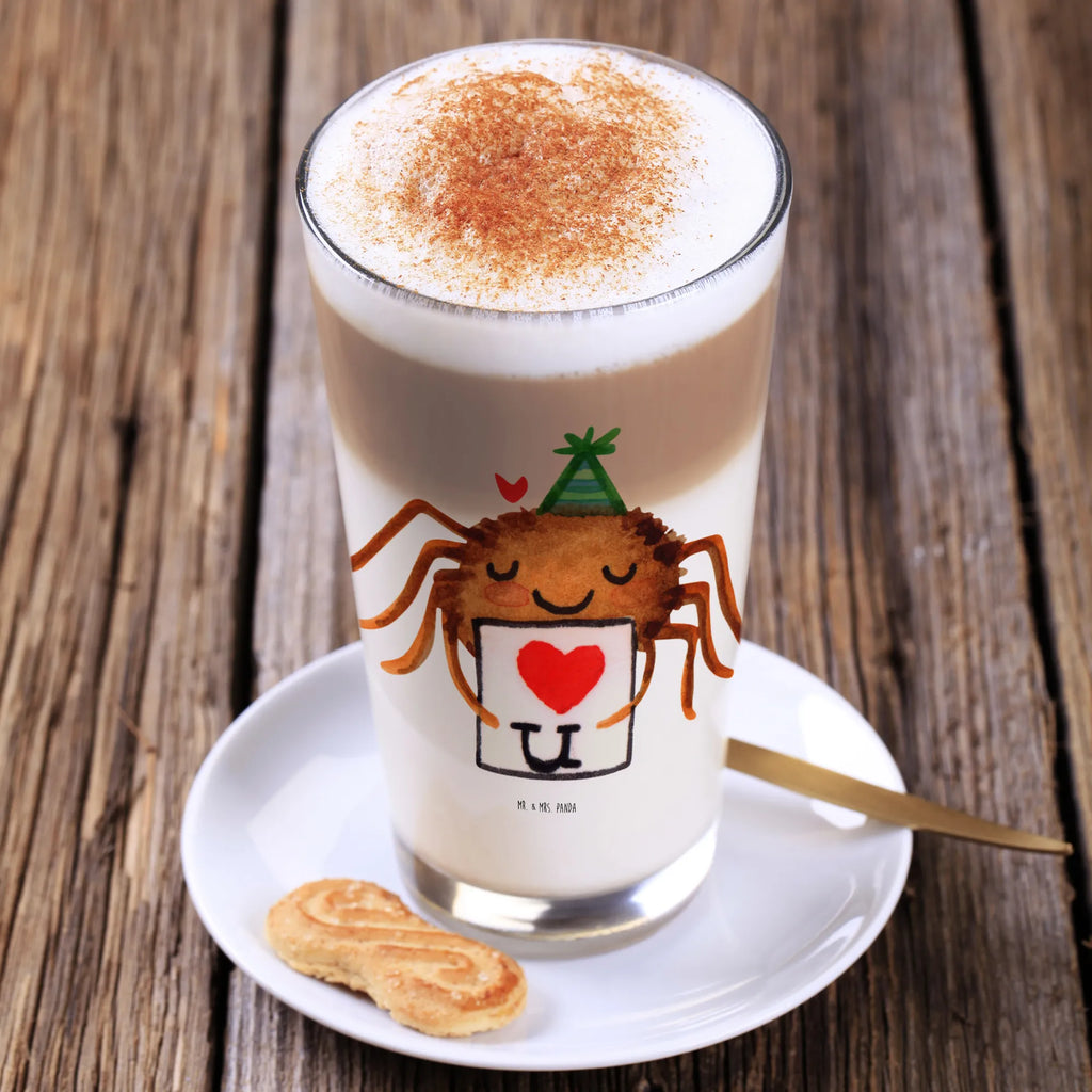 Glas Spinne Agathe Brief Cappuccino Glas, Glas, Cappuccino Tasse, Latte Macchiato, Spinne Agathe, Spinne, Agathe, Videos, Merchandise, Liebesbeweis, Ich Liebe dich, Heiratsantrag, Verliebt, Liebespaar, Liebesgeschenk, Treuebeweis, Treuetest