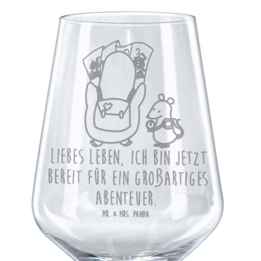 Rotwein Glas Pinguin & Maus Wanderer Rotweinglas, Weinglas, Rotwein Glas, Weinglas mit Gravur, Geschenk für Weinliebhaber, Spülmaschinenfeste Weingläser, Hochwertige Weinaccessoires, Pinguin, Pinguine, Abenteurer, Abenteuer, Roadtrip, Ausflug, Wanderlust, wandern