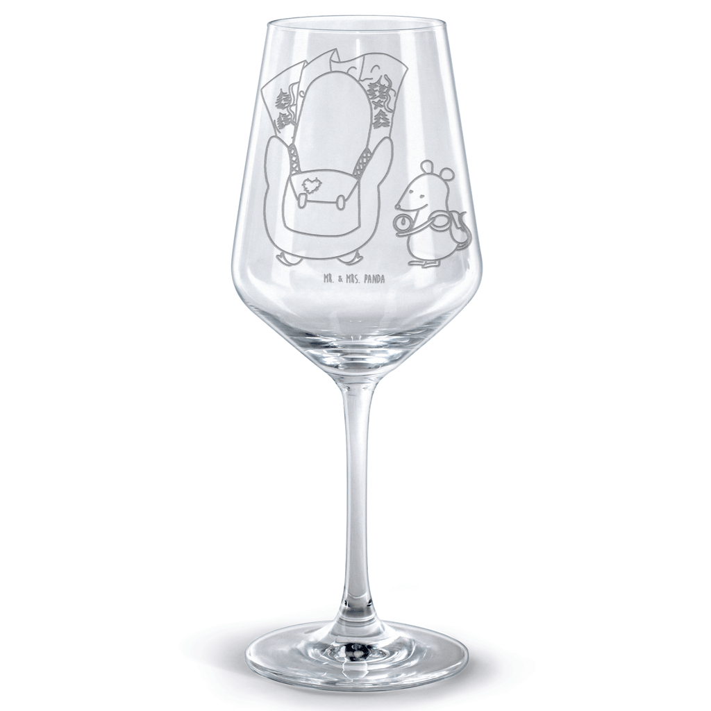 Rotwein Glas Pinguin & Maus Wanderer Rotweinglas, Weinglas, Rotwein Glas, Weinglas mit Gravur, Geschenk für Weinliebhaber, Spülmaschinenfeste Weingläser, Hochwertige Weinaccessoires, Pinguin, Pinguine, Abenteurer, Abenteuer, Roadtrip, Ausflug, Wanderlust, wandern