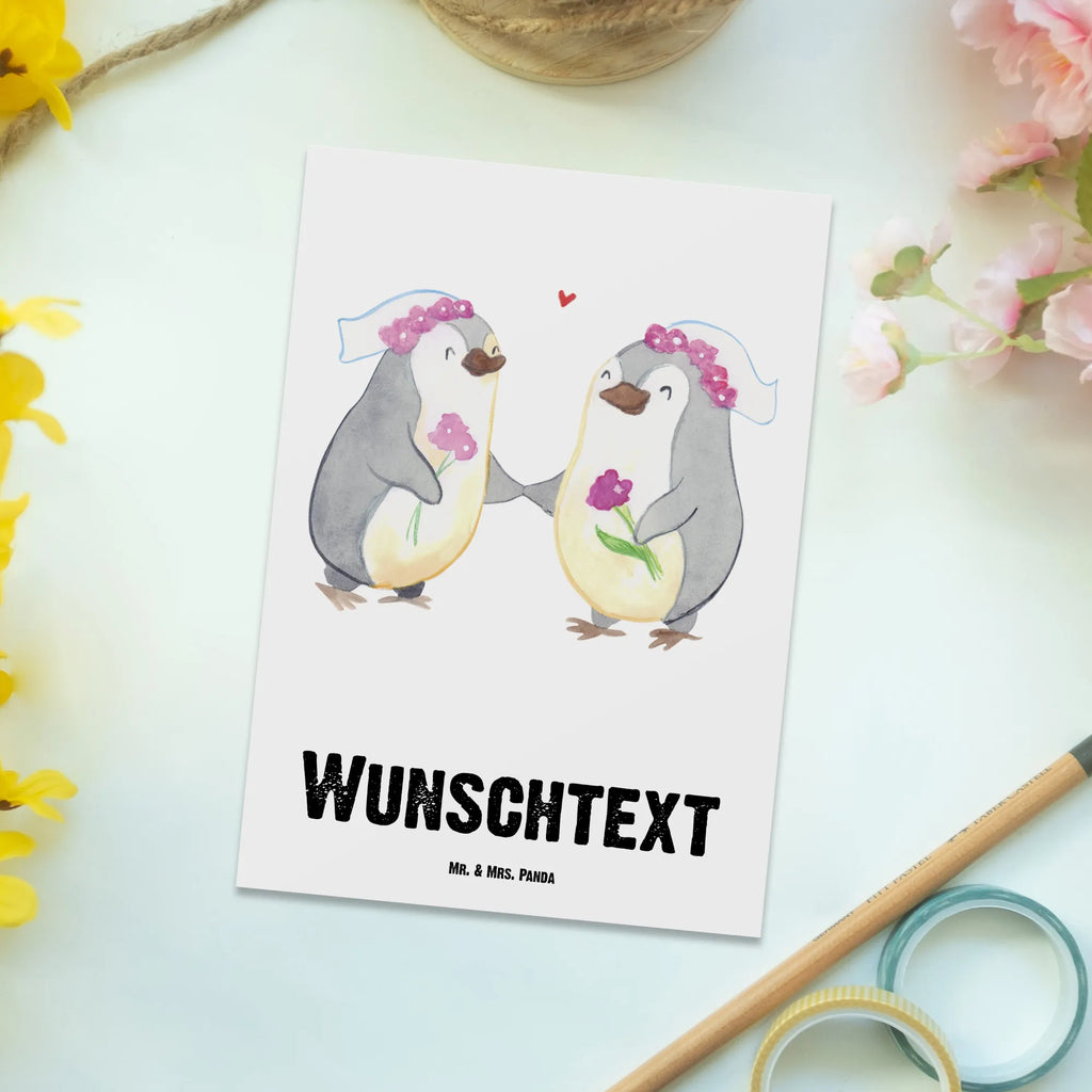 Personalisierte Postkarte Pinguin Pärchen Lesbian Pride Postkarte mit Namen, Postkarte bedrucken, Postkarte mit Wunschtext, Postkarte personalisierbar, Geschenkkarte mit Namen, Grußkarte mit Namen, Karte mit Namen, Einladung mit Namen, Ansichtskarte mit Namen, Geschenkkarte mit Wunschtext, Grußkarte mit Wunschtext, Karte mit Wunschtext, Einladung mit Wunschtext, Ansichtskarte mit Wunschtext, Hochzeit, Hochzeitsgeschenk, Ehe, Hochzeitsfeier, Trauung, Trauungsgeschenk, Hochzeitskarte, Verlobungsfeier, Verlobungsgeschenk, Hochzeitsgeschenkideen, Hochzeitsgeschenke für Brautpaar, Gleichgeschlechtliche Hochzeit