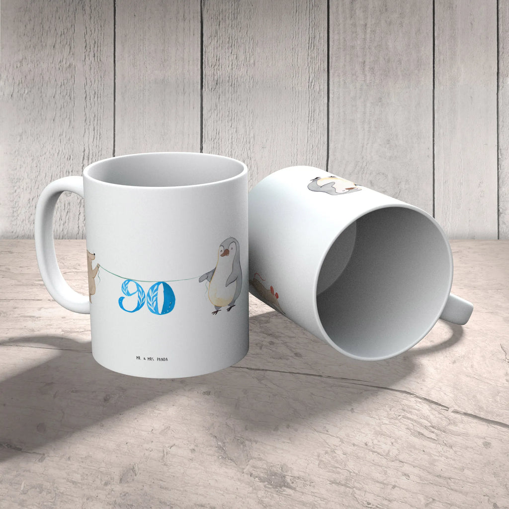 Tasse 90. Geburtstag Maus Pinguin Tasse, Kaffeetasse, Teetasse, Becher, Kaffeebecher, Teebecher, Keramiktasse, Porzellantasse, Büro Tasse, Geschenk Tasse, Tasse Sprüche, Tasse Motive, Kaffeetassen, Tasse bedrucken, Designer Tasse, Cappuccino Tassen, Schöne Teetassen, Geburtstag, Geburtstagsgeschenk, Geschenk, Party, Feiern, Torte, Kuchen