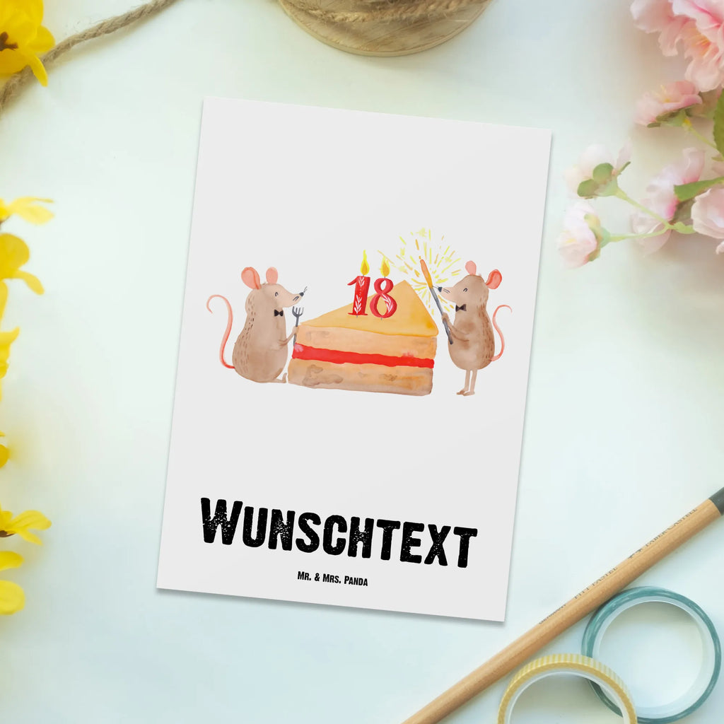 Personalisierte Postkarte 18. Geburtstag Mäuse Kuchen Postkarte mit Namen, Postkarte bedrucken, Postkarte mit Wunschtext, Postkarte personalisierbar, Geschenkkarte mit Namen, Grußkarte mit Namen, Karte mit Namen, Einladung mit Namen, Ansichtskarte mit Namen, Geschenkkarte mit Wunschtext, Grußkarte mit Wunschtext, Karte mit Wunschtext, Einladung mit Wunschtext, Ansichtskarte mit Wunschtext, Geburtstag, Geburtstagsgeschenk, Geschenk, Maus, Geburtstage, Happy Birthday, Geburtstagsfeier