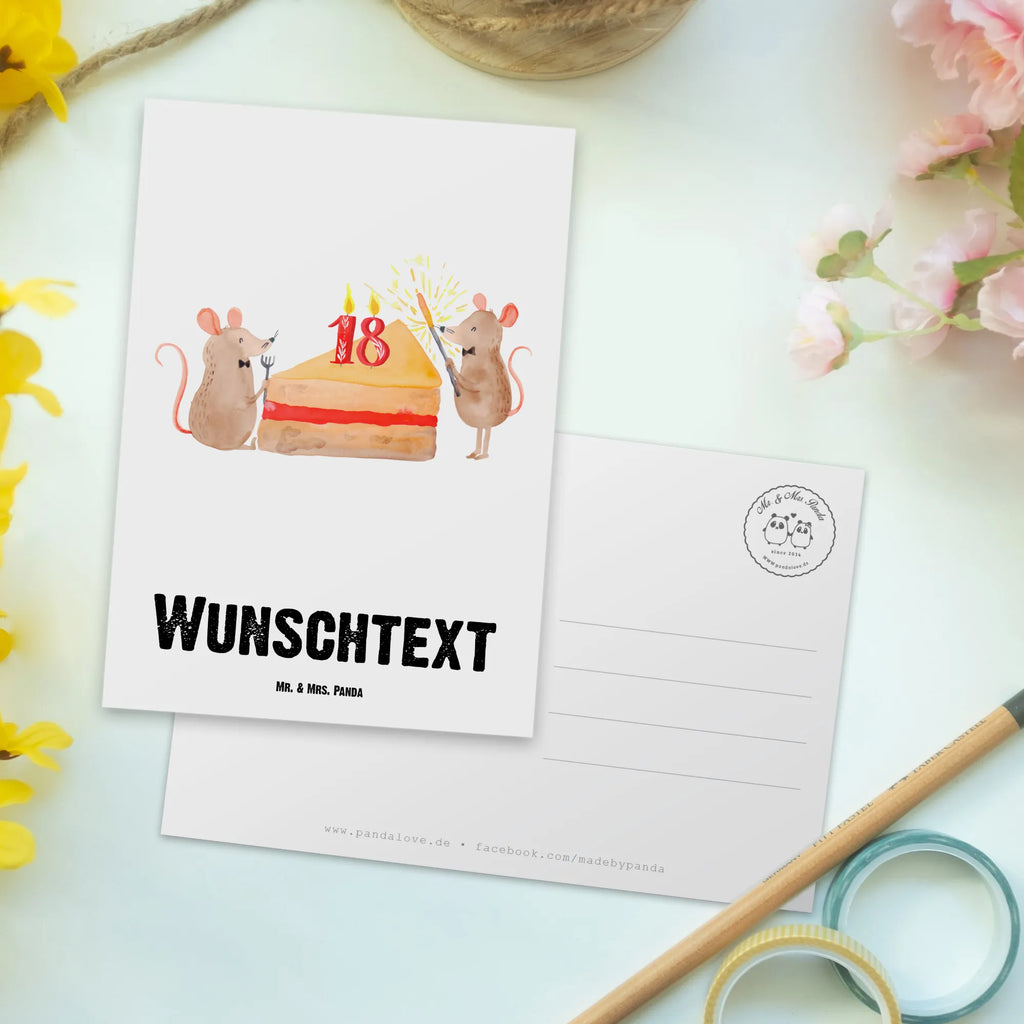 Personalisierte Postkarte 18. Geburtstag Mäuse Kuchen Postkarte mit Namen, Postkarte bedrucken, Postkarte mit Wunschtext, Postkarte personalisierbar, Geschenkkarte mit Namen, Grußkarte mit Namen, Karte mit Namen, Einladung mit Namen, Ansichtskarte mit Namen, Geschenkkarte mit Wunschtext, Grußkarte mit Wunschtext, Karte mit Wunschtext, Einladung mit Wunschtext, Ansichtskarte mit Wunschtext, Geburtstag, Geburtstagsgeschenk, Geschenk, Maus, Geburtstage, Happy Birthday, Geburtstagsfeier