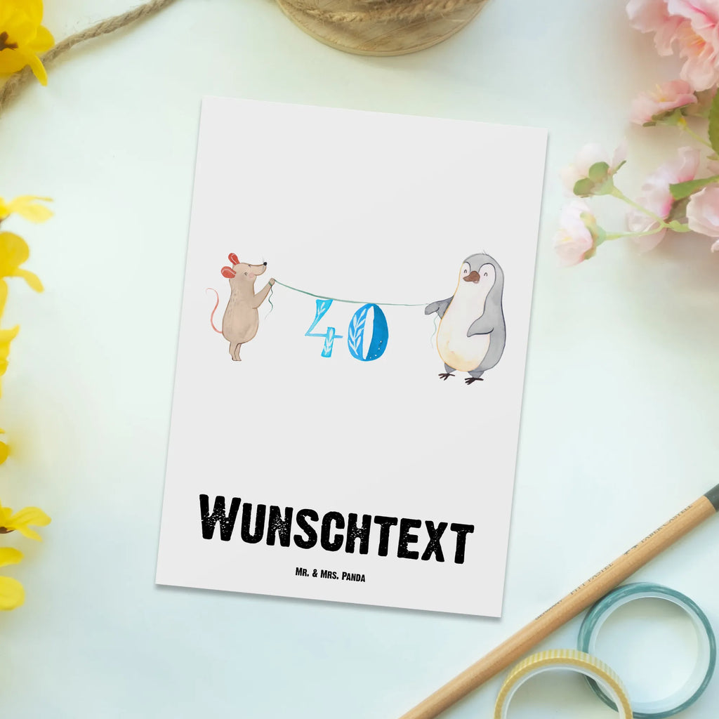 Personalisierte Postkarte 40. Geburtstag Maus Pinguin Postkarte mit Namen, Postkarte bedrucken, Postkarte mit Wunschtext, Postkarte personalisierbar, Geschenkkarte mit Namen, Grußkarte mit Namen, Karte mit Namen, Einladung mit Namen, Ansichtskarte mit Namen, Geschenkkarte mit Wunschtext, Grußkarte mit Wunschtext, Karte mit Wunschtext, Einladung mit Wunschtext, Ansichtskarte mit Wunschtext, Geburtstag, Geburtstagsgeschenk, Geschenk, Party, Feiern, Torte, Kuchen