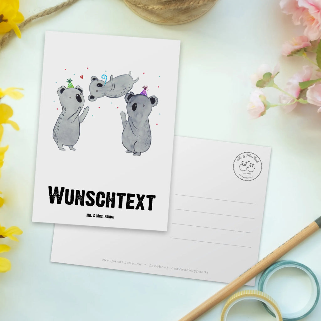 Personalisierte Postkarte Koalas feiern Geburtstag Postkarte mit Namen, Postkarte bedrucken, Postkarte mit Wunschtext, Postkarte personalisierbar, Geschenkkarte mit Namen, Grußkarte mit Namen, Karte mit Namen, Einladung mit Namen, Ansichtskarte mit Namen, Geschenkkarte mit Wunschtext, Grußkarte mit Wunschtext, Karte mit Wunschtext, Einladung mit Wunschtext, Ansichtskarte mit Wunschtext, Geburtstag, Geburtstagsgeschenk, Geschenk, Koala, Geburtstage, Happy Birthday, Geburtstagsfeier