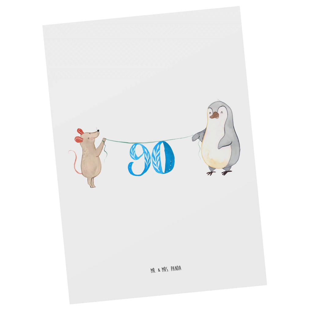 Postkarte 90. Geburtstag Maus Pinguin Postkarte, Karte, Geschenkkarte, Grußkarte, Einladung, Ansichtskarte, Geburtstagskarte, Einladungskarte, Dankeskarte, Ansichtskarten, Einladung Geburtstag, Einladungskarten Geburtstag, Geburtstag, Geburtstagsgeschenk, Geschenk, Party, Feiern, Torte, Kuchen